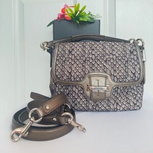#71 COACH ~ Black Gray Beige Snakeskin Print Crossbody Hand Bag Silver Hardware